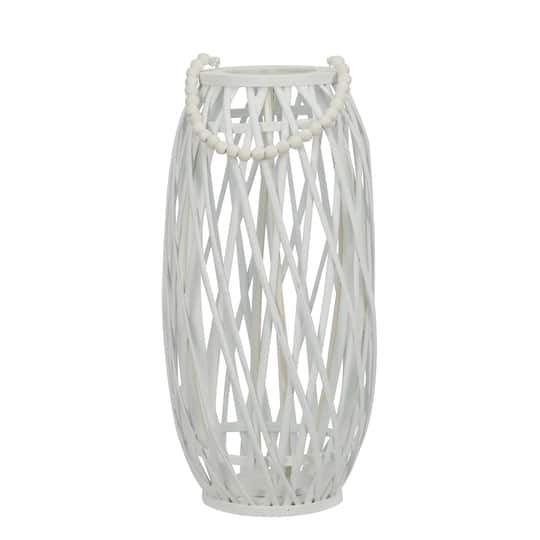 20.5&#x22; White Wicker Pillar Candle Lantern by Ashland&#xAE;